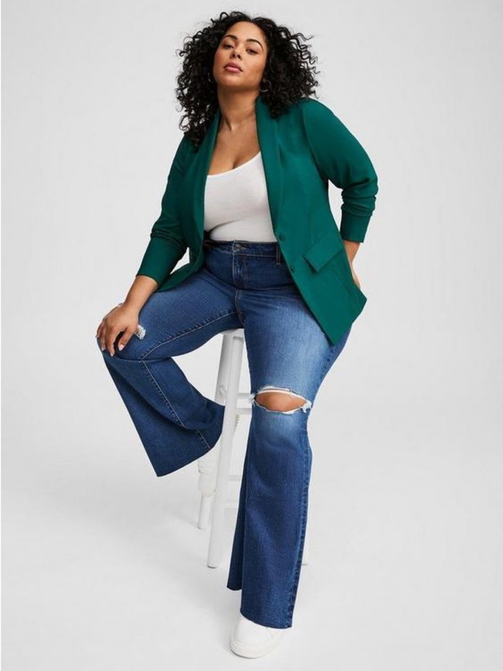 Torrid Soho Studio Refined Crepe Blazer Botanical Green Longline Plus Size 1X